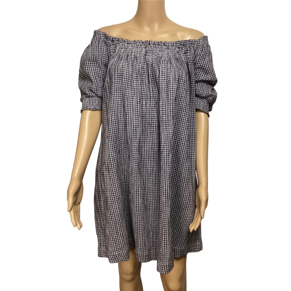 Free People Farley Gingham Smocked Off-the-Shoulder Mini Dress / Tunic  XL